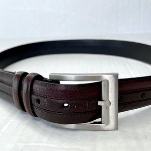 EUC brown luxury leather belt with square silver-tone buckle